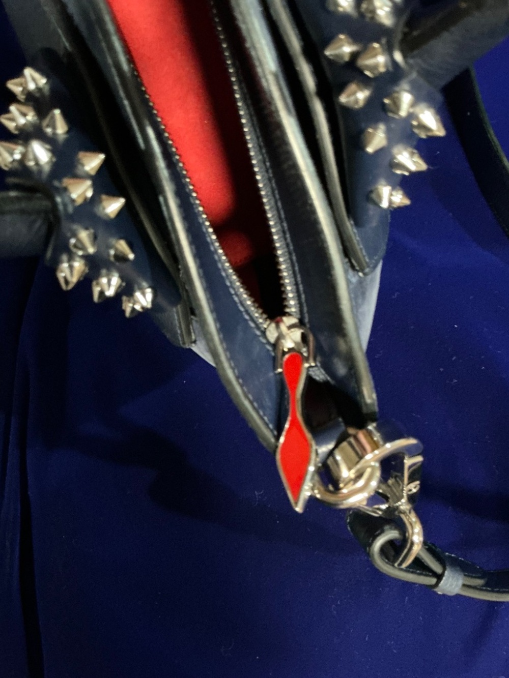 Christian Louboutin Navy Blue Top Handle Spiked 2way Eloise Satchel/Tote Bag - Picture 8 of 11